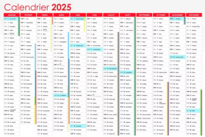 Calendrier 2025 avec jours fériés