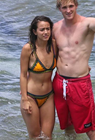 Chloe Bennet in a bikini with Logan Paul