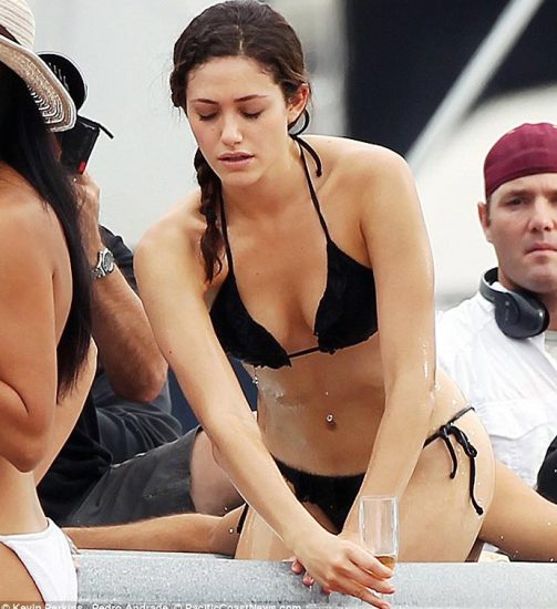 Emmy Rossum nude sexy black bikini