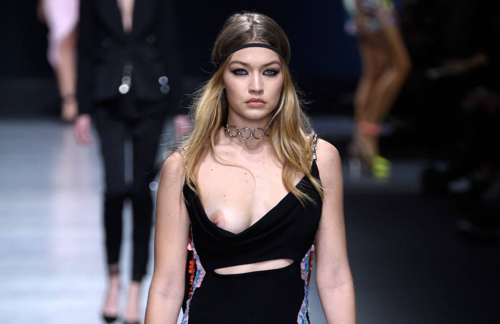 Gigi Hadid's turban slipped on the runway in Milan