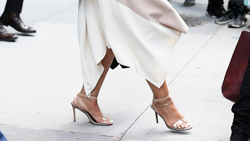 Dashcha Polanco's feet in beige heels